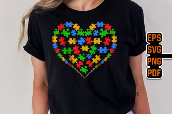 Autism Puzzle Heart Graphics for T-Shirt Designs