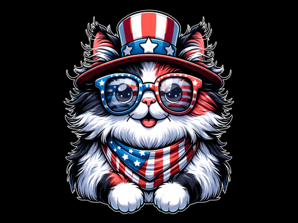Cat 4th of July Vector T-Shirt Design Review