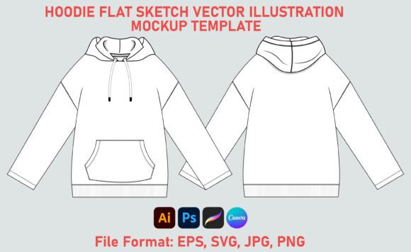 Hoodie Flat Sketch SVG Template for Graphics & Hoodies